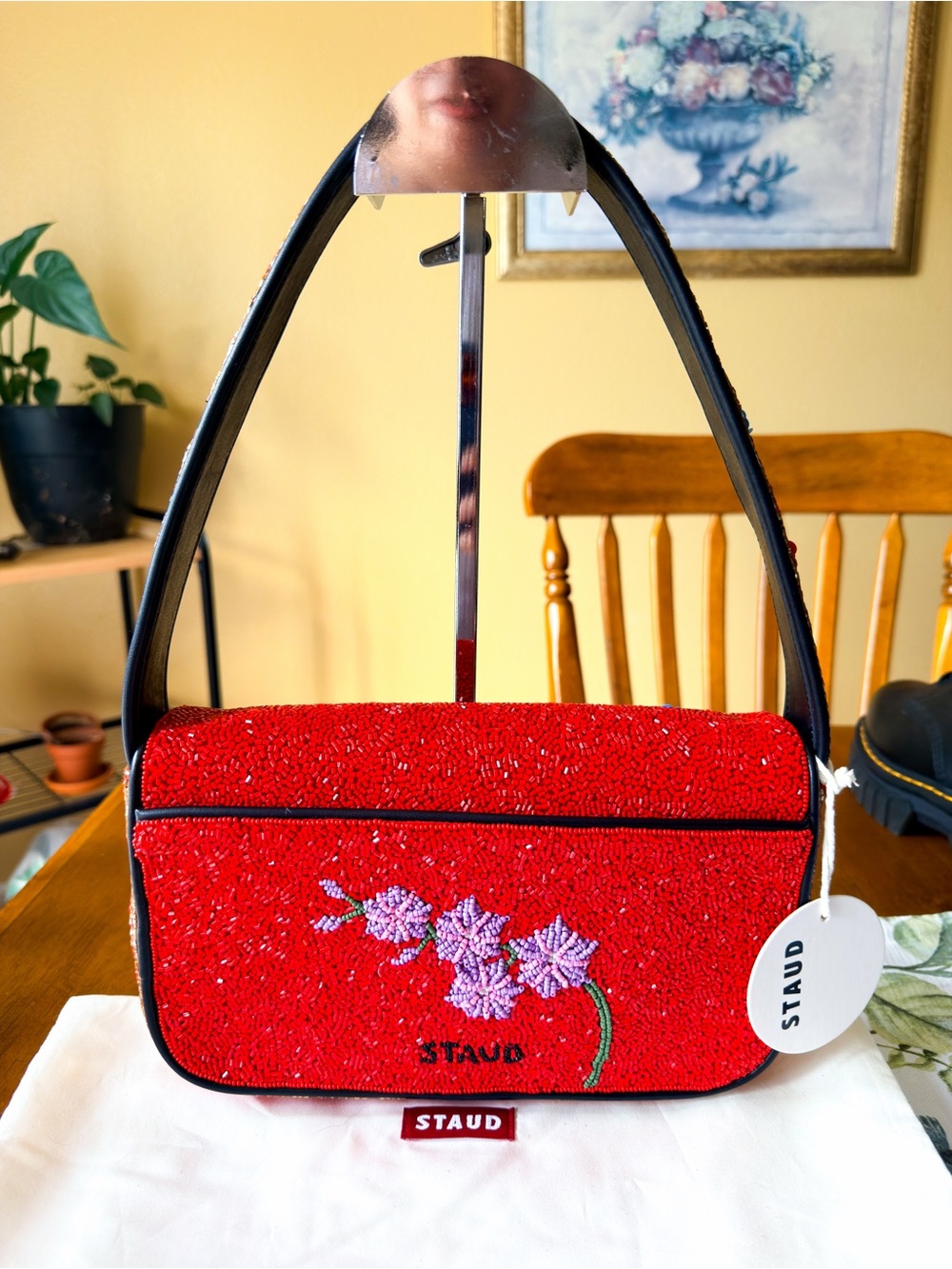 STAUD Tommy Beaded Shoulder Bag Year of the Snake Red NWT - Picture 8 of 11